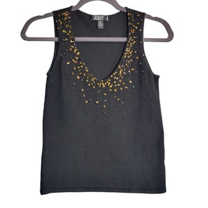 Vintage Women&#39;s XS Y2K Laundry by Shelli Segal Knit Glass Beaded Tank Top Black