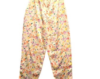 Vintage Victoria's Secret Gold Label Floral Satin Pajama Pants Women XL Pastel