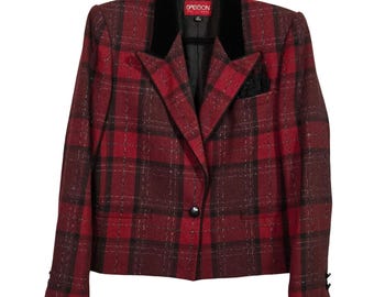 Vintage Womens 12 Tartan Plaid Blazer Wool Blend Holidays Old Money Preppy Academia