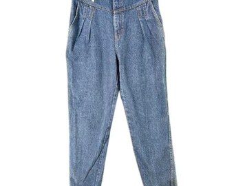 Vintage Playboy Playmate High-Waisted Blue Denim Jeans With Pleated Front Zipper Fly