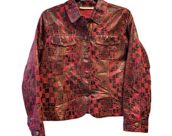 Vintage Y2K Red Metallic Faux Croc Coated Jacket PM Unique Statement