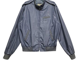 Members Only Racer Jacket Vintage 80s Bomber 46L Blue Iconic Epaulets Coat