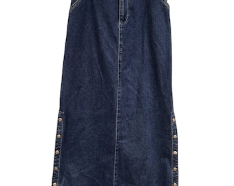 Vintage 90s Denim Maxi Skirt: Y2K Blue Jean Skirt, Snap Side Detail