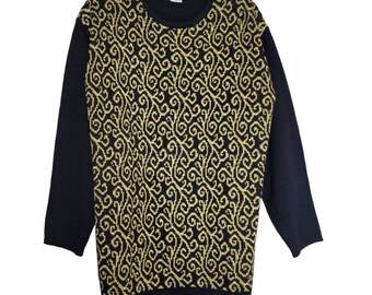 Vintage Women's Joan Leslie Metallic Oversized Sweater Black Gold sz M