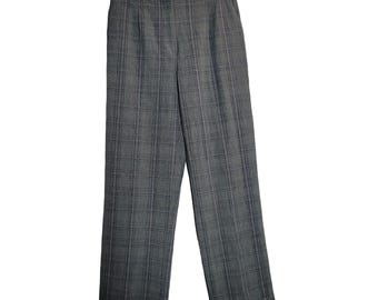 Preppy Academia Nerd Classic Gray Plaid Wide Leg Trousers Vintage Pants 6