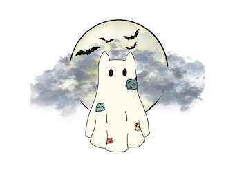 Cat Ghost Sticker | Halloween Cat | Fall | Autumn Designs | Spooky Sticker | Cute Anime Cat | Witchy Sticker