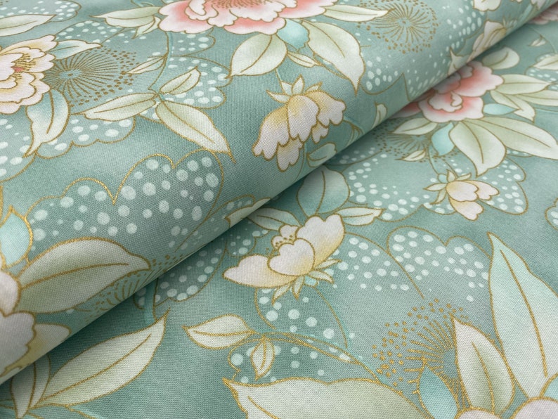 Robert Kaufman Collection Impériale Honoka magnifique tissu en coton dans des tons pastel et dorés Des ustensiles japonais pour les projets de bricolage image 7