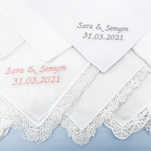 Pure Cotton Handkerchief with Date & Initials | Wedding, Engagement, Anniversary | Pocket Square with Monogram | Reusable | Eco-Friendly