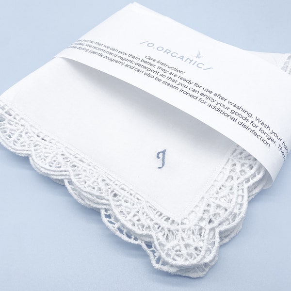 Embroidered Cotton Art Deco Handkerchief | Personalized Lace Hanky with Monogram