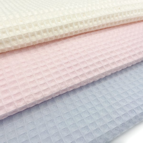 Waffelpiqué aus reiner Baumwolle (Ökotex 100) | Baumwollstoff in creme, rosa & eisblau | Meterware für Baby Decken oder Handtücher