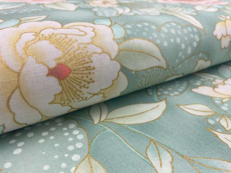 Robert Kaufman Collection Impériale Honoka magnifique tissu en coton dans des tons pastel et dorés Des ustensiles japonais pour les projets de bricolage image 8