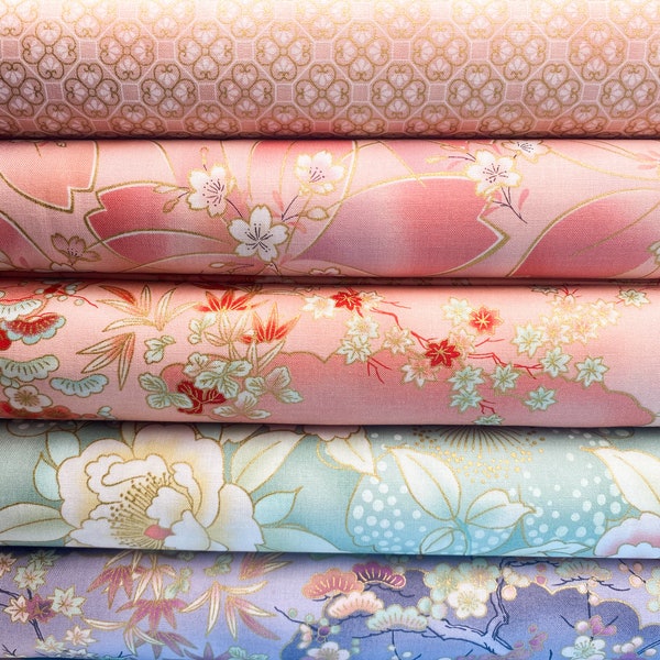 Robert Kaufman Collection Impériale Honoka | magnifique tissu en coton dans des tons pastel et dorés | Des ustensiles japonais pour les projets de bricolage