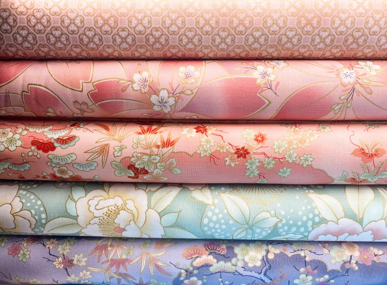 Robert Kaufman Collection Impériale Honoka magnifique tissu en coton dans des tons pastel et dorés Des ustensiles japonais pour les projets de bricolage image 1