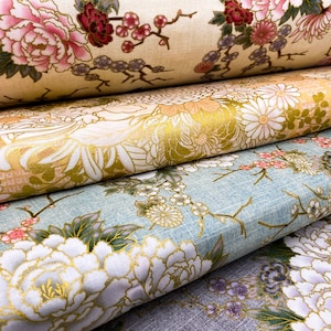 Robert Kaufman asian floral cotton fabric | Imperial 17 collection with gold print | Asian pattern for DIY