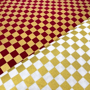 Japanese ichimatsu cotton fabric | fine cloth in cream white-gold & bordeaux-gold