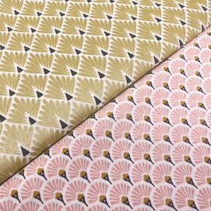 Art Deco cotton fabric by SAFECO France | Gatsby style fabric with gold & pink print