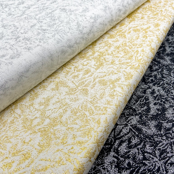 Michael Miller Fairy Frost Metallic Glitter | Fine Cotton fabric in silver, gold, ivory & black