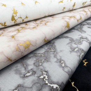 Robert Kaufman Cotton Marble Fabric | Wishwell Silverstone with Gold & Silver Print