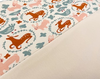Birch organic cotton knit/ interlock (GOTS) | creme eco fabric & animal print