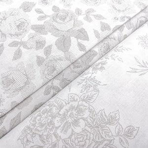 Whisper Prints Fabric by Robert Kaufman | Fine White Cotton with Light Gray Florals for Patchwork & Quilts