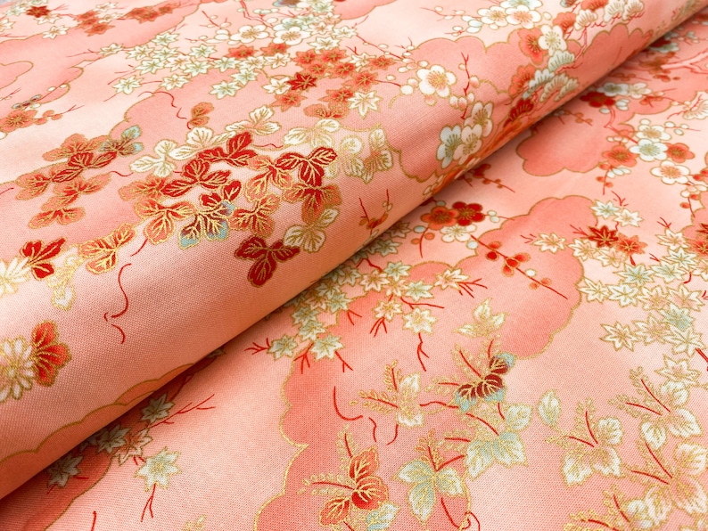 Robert Kaufman Collection Impériale Honoka magnifique tissu en coton dans des tons pastel et dorés Des ustensiles japonais pour les projets de bricolage Peach SRKM 21935