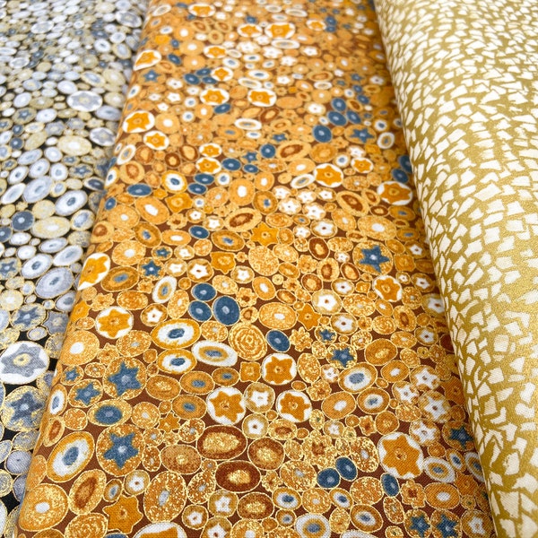 Gustav Klimt Stoff von Robert Kaufman | schöner Baumwollstoff in Gold- & Silbertönen | Meterware für DIY Projekte