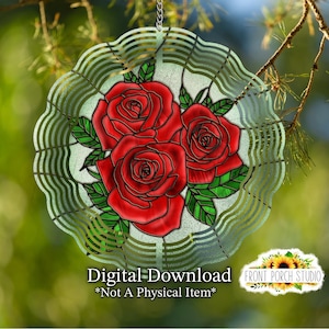 Roses, "Stained Glass", Sublimation Wind Spinner Design, Digital Download PNG