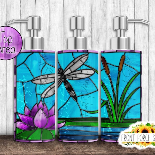 Soap Dispenser Wrap PNG, "Stained Glass" Dragonfly, PNG File, Digital Download