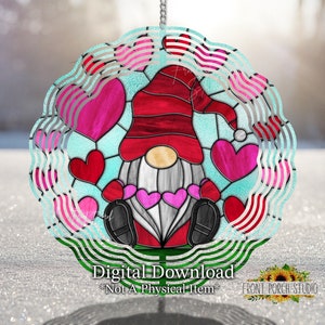 Valentine’s Day Gnome, "Stained Glass", Sublimation Wind Spinner Design, Digital Download PNG