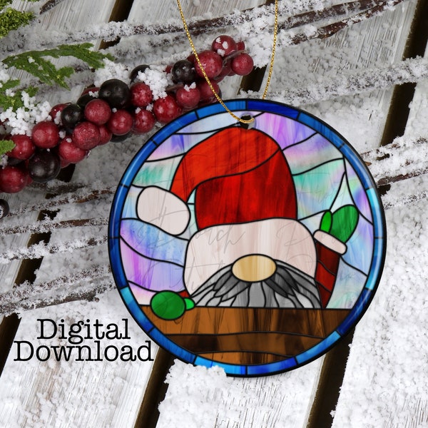 Gnome, Faux Stained Glass, Sublimation Ornament Design, PNG File, Digital Download
