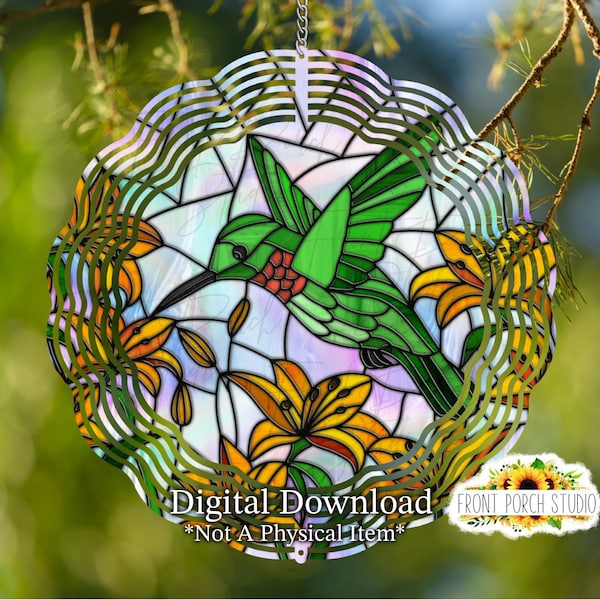 Kolibri, "Stained Glass, Sublimations-Windspiel-Design, digitaler Download PNG