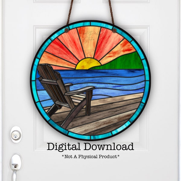 Lake Scene, Faux Stained Glass, Sublimation Door Hanger Design, Printable, PNG File, Digital Download