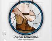 Cowboy Boots and Hat, quot Stained Glass quot , Sublimation Door Hanger Design, Printable, PNG File, Digital Download