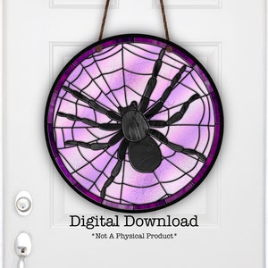 2 Variations, Spider, Faux Stained Glass, Sublimation Door Hanger Design, Printable, PNG File, Digital Download
