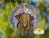 Highland Cow, quot Stained Glass quot , Sublimation Wind Spinner Design, Digital Download PNG