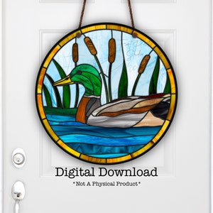 Mallard Duck in Water, Sublimation Round Door Hanger Design, PNG File, &quot;Stained-Glass&quot;