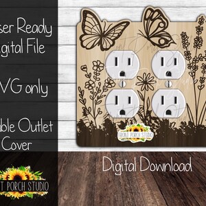 Butterflies and Flowers, SVG, Double Outlet Cover, Digital Download, Laser File