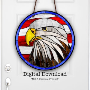 Bald Eagle, Sublimation Door Hanger Design, Printable, PNG File, &quot;Stained Glass&quot;