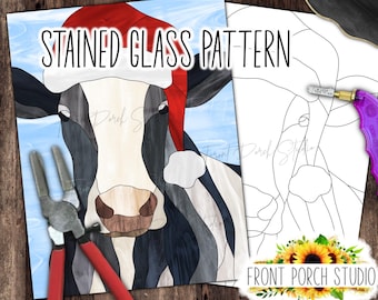 Stained Glass Pattern, Christmas Cow, Digital Download, PDF SVG