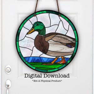 Mallard Duck, Sublimation Round Door Hanger Design, PNG File, &quot;Stained-Glass&quot;