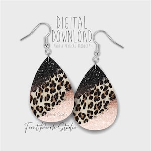 Black Pink and Leopard Print, Sublimation Earring Design, Printable PNG File, Digital Download