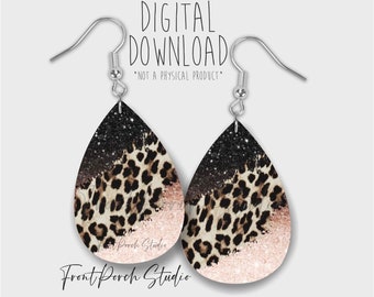 Black Pink and Leopard Print, Sublimation Earring Design, Printable PNG File, Digital Download