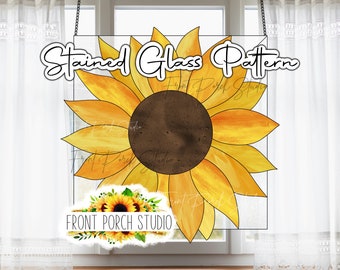 Patrón de vitral, atrapasol de girasol, descarga digital, PDF SVG