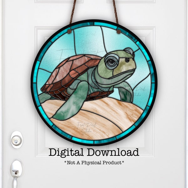 Sea Turtle, Sublimation Door Hanger Design, Printable, PNG File, Faux Stained Glass