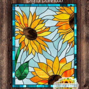 Sunflowers, Faux Stained Glass, Sublimation Door Hanger Design, Printable, PNG File, Digital Download