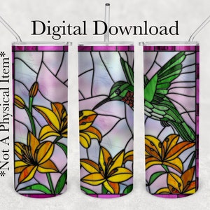 Hummingbird, Sublimation 20 oz Tumbler Wrap Design, PNG File, Digital Download, &quot;Stained Glass&quot;