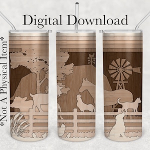 Farm Animals, Faux Wood, SEAMLESS Sublimation 20 oz Tumbler Design, PNG File, Digital Download