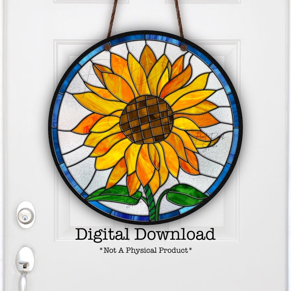 Sunflower, Sublimation Door Hanger Design, Printable, PNG File, Faux Stained Glass