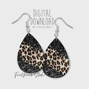 Black Glitter and Leopard Print, Sublimation Earring Design, Printable, PNG File, Digital Download