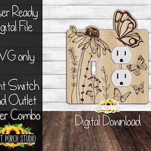 Flowers and Butterflies, SVG, Light Switch and Outlet Combo Cover, Digital Download, Laser File